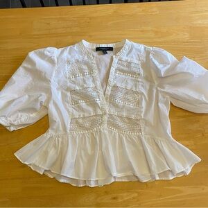Marc New York White Cotton Peplum Blouse – Romantic Cottagecore | M